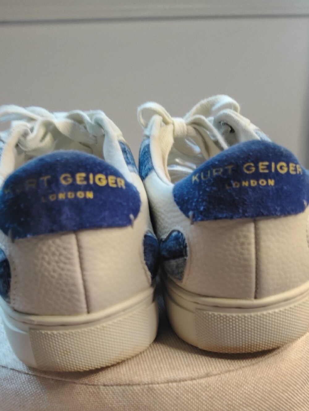 Kurt Geiger White Sneakers with Blue Heart Appliqués - Picture 6 of 11